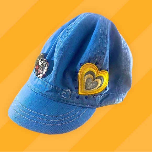 Blue Basketball Hat with Yellow Heart Embroidery and a Mini Mouse Pin Size 7-8 - Picture 1 of 8